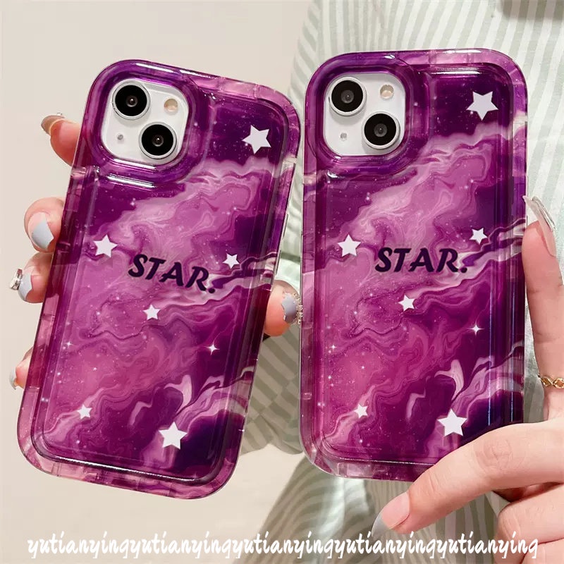 IPHONE Case Kompatibel Untuk Iphone11 14 13 12 Pro MAX 7Plus 8Plus 6 6S 7 8 Plus XR X XS MAX Marble Gradient Starry Sky Star Airbag Shockproof Soft TPU Penutup Belakang Anti Jatuh