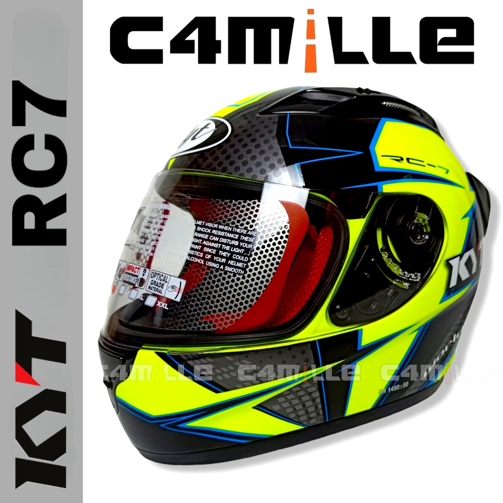 HELM KYT RC 7 MOTIF #16 YELLOW FLUO GUN METAL BLACK FULL FACE RC7