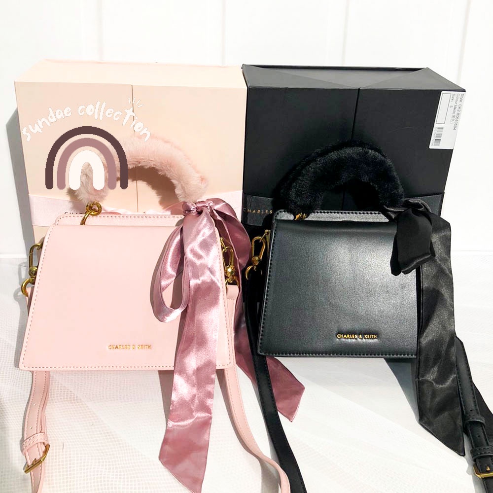 CK GIFT SET BULU TAS SELEMPANG  - CK BAG RIBBON + BOX (PINK & HITAM)