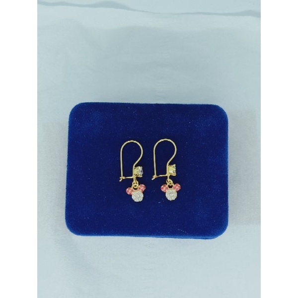 anting kait mickey mouse anak mp kombi silver925 / anting anak perak asli lapis mas/ perhiasan perak