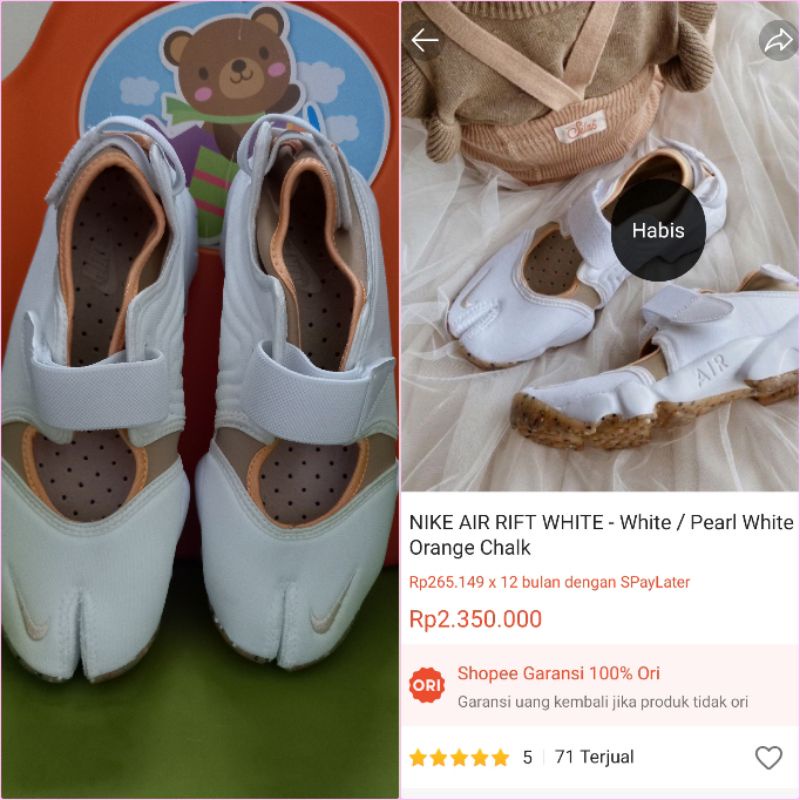 nike air rift pearl white / orange chalk preloved no nike aqua rift second