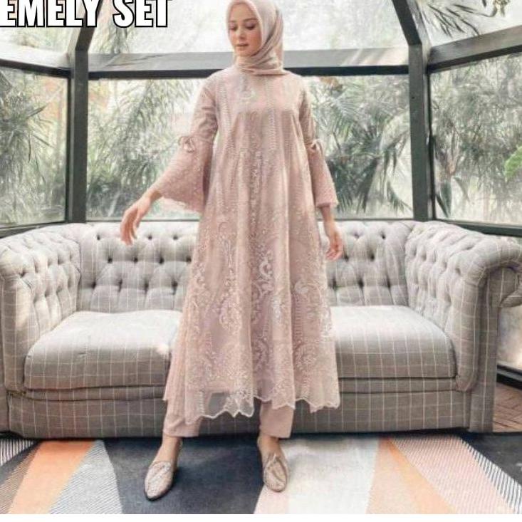 Hot Sale EMELY SET(ATASAN +CELANA)/BROKLAT SET/BAJU WANITA SET/KEBAYA SET/TUNIK SET/TUNIK DRESS/TUNI