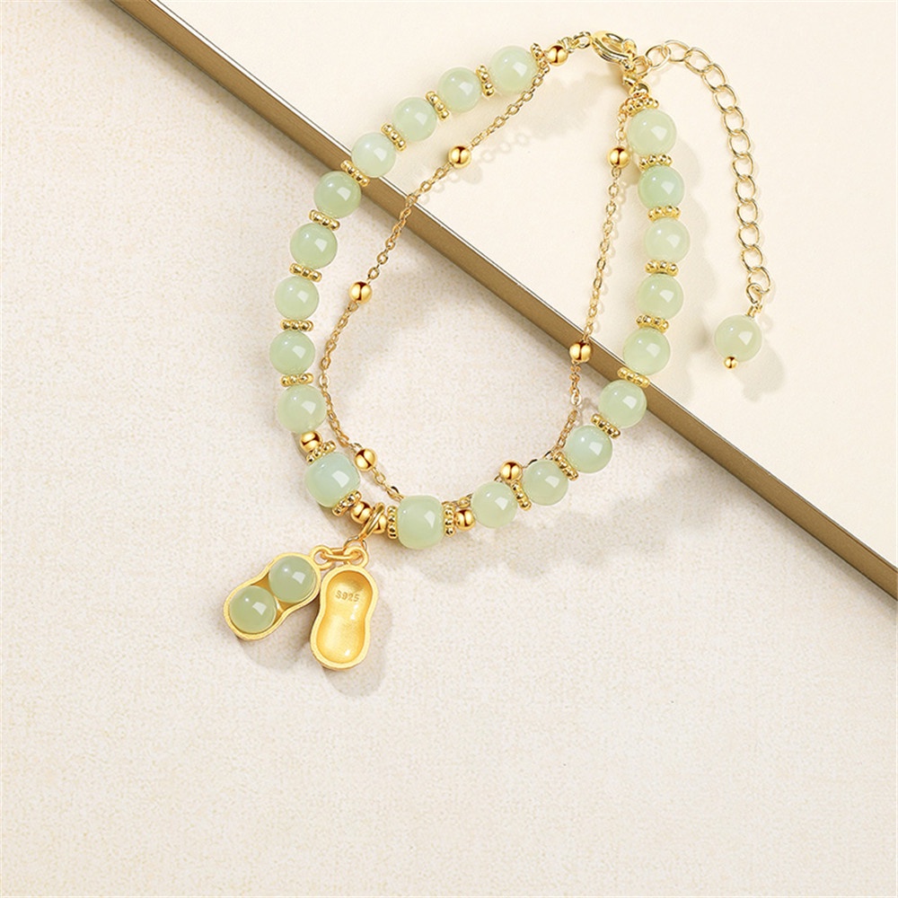 Woman light luxury Elegan retro peanut pendant Jade double-layer Rantai Gelang Perhiasan Hadiah