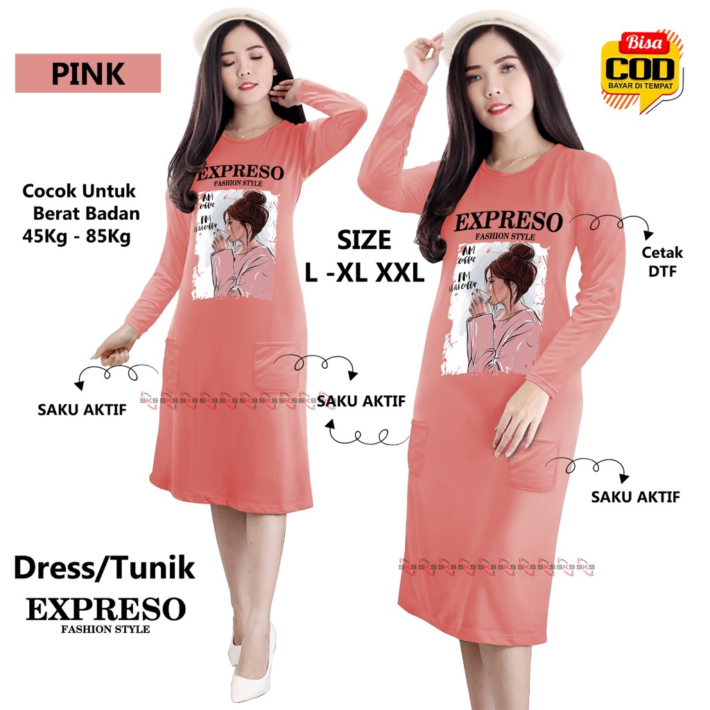 Tunik Wanita Long Drees EXPRESO TM 00092B BISA COD &amp; Gratis Ongkir Tunic Bahan Fleece terry dewasa Daster santai Perempuan Santai Tidur Selutut Daster ABG Dewasa Kekinian Terbaru Terlaris Paling Tren Cewek Wanita