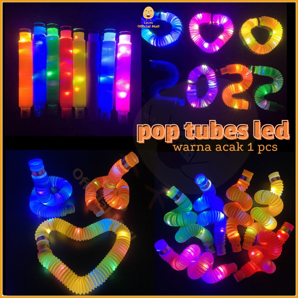 Lacoo Mainan viral light up pop tubes fidget toys Pop pipes led Mainan pipa anak lampu led Mainan lampu stick pipa selang