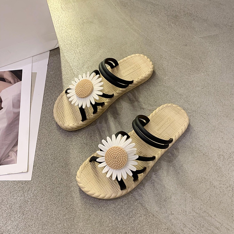 Sandal Slop Flat Tali Kepang Bunga Daisy Sandal Wanita Slip On Fashion Style Kasual Nyaman Empuk PVC Satu7an SPT-38