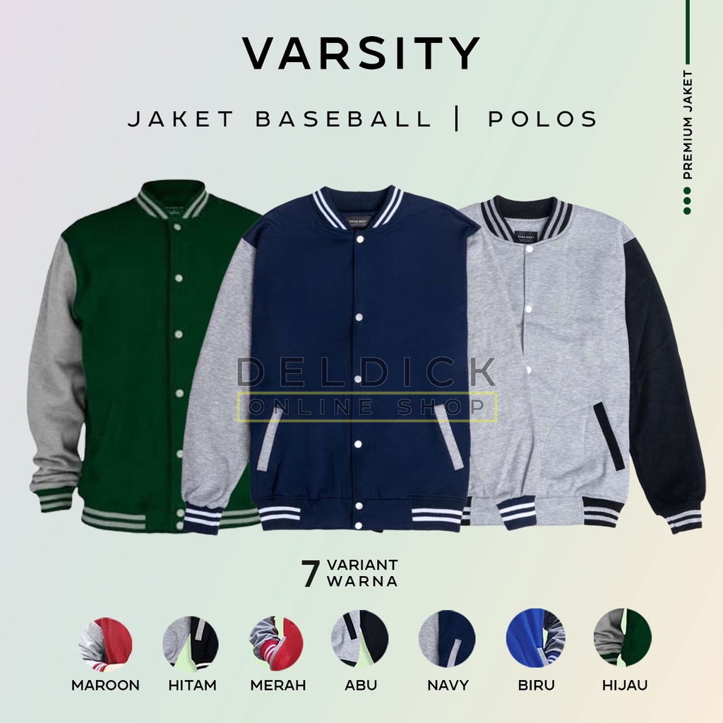 JAKET BASEBALL POLOS VARSITY SWEATER PRIA WANITA DISTRO BANDUNG MURAH