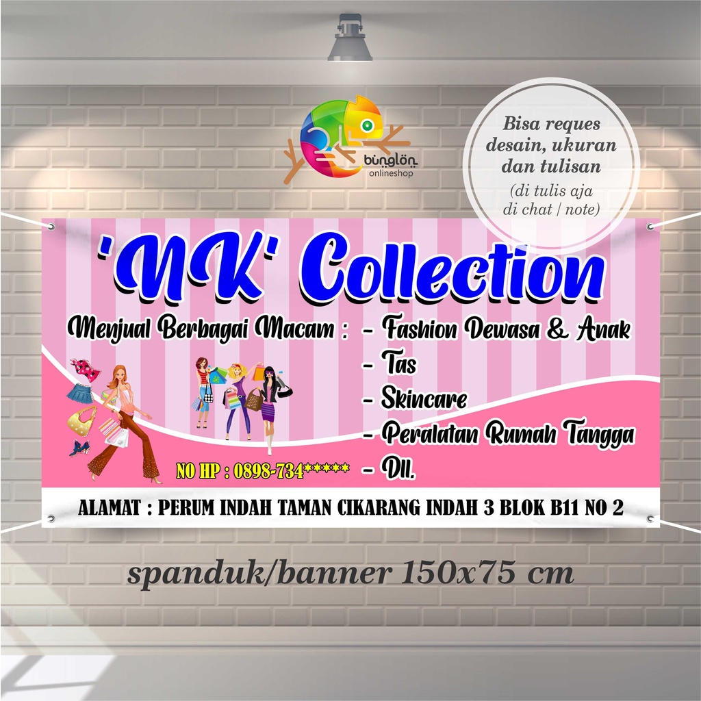 Spanduk Banner Toko Olshop, Fashion, Skincare, Peralatan Rumah Tangga