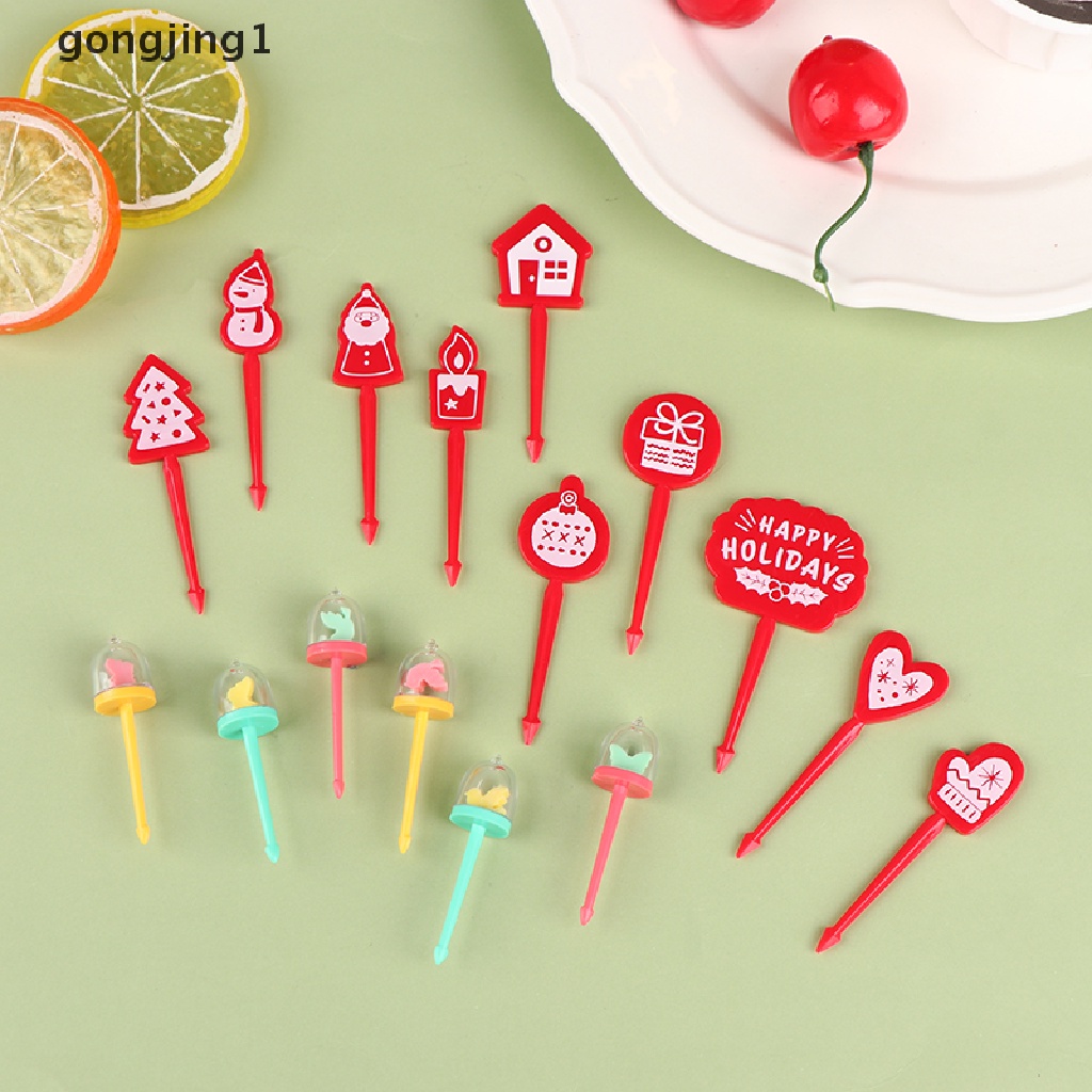 Ggg 5 Pcs/9 Pcs Lucu Kartun Natal Buah Garpu Anak Snack Dessert Picks Tookpick ID