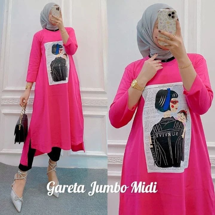 GARETA MIDI DRESS / DRESS KASUAL / DRESS KAOS PRINTING / MIDI DRESS TERMURAH