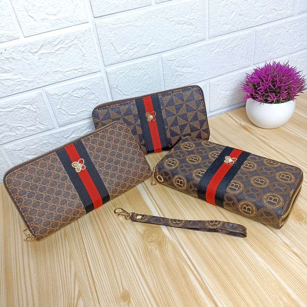 Dompet Panjang Wanita Zipper Motif Korea Fashion Stylish Simple Dompet Clutch Cewek 2 Resleting PU Satu7an D101