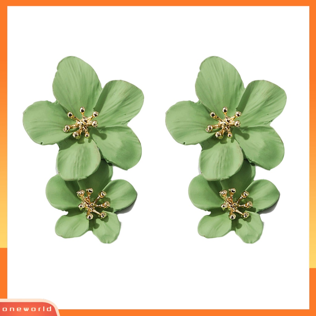 [WONE] 1pasang Ear Studs Trendy Tidak Alergi Indah Elegan Double Layer Desain Bunga Anting Wanita Untuk Pesta