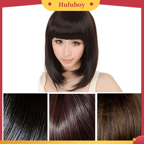Wig Rambut Sintetis Model Pendek Lurus BOBO Dengan Poni Untuk Wanita