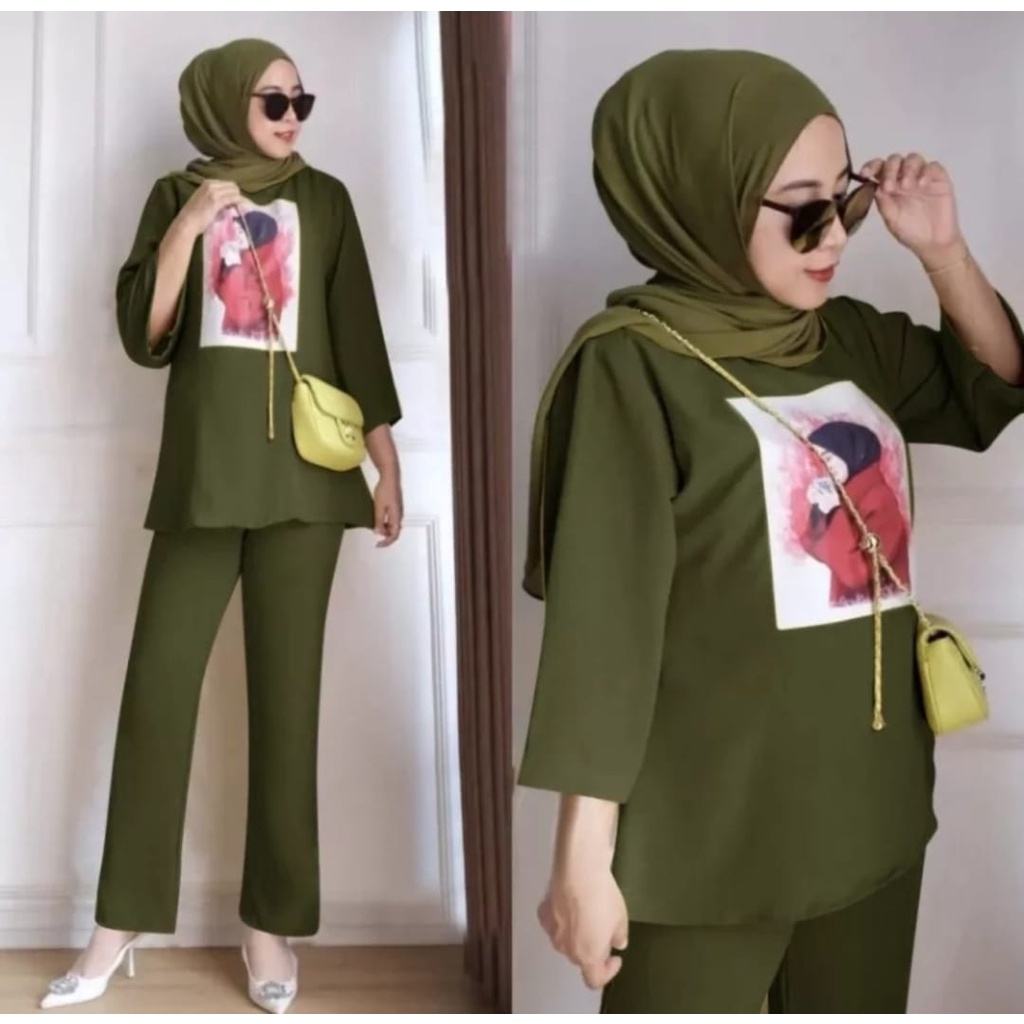 [PROMO] SETELAN SABLON JUMBO / setelan kaos wanita / One set sablon viral / one set kemeja / setelan