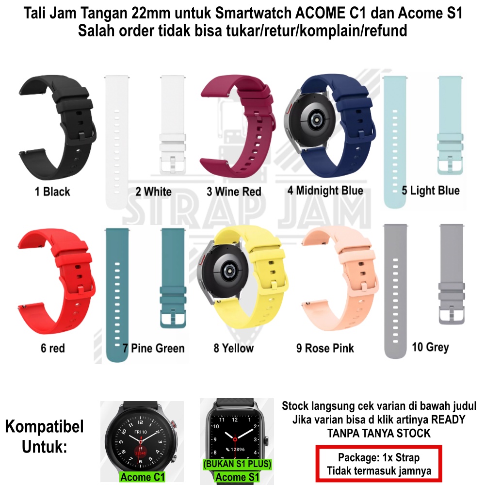 PWK Tali Jam Tangan Acome C1 (Bulat) / S1 (Kotak) - Strap 22mm Silikon Rubber