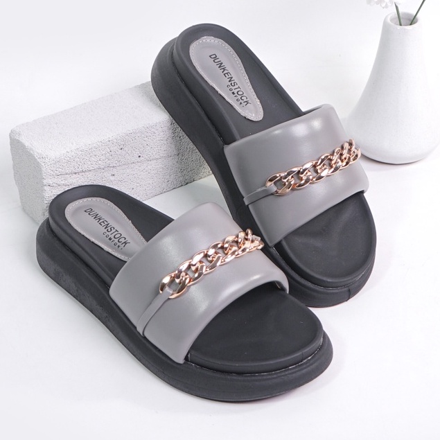 LAPEPA YUK - Dunkenstock LEONA Sandal Wanita Tinggi 5cm Size 36 - 40 Selop Tidak Licin Sendal Beleza Wedges Slop Birken Rumah Belleza 37 38 39 Warna Grey Abu-abu Bellezza Kekinian Premium Terbaru Shoes Ori Original Mall Official Store