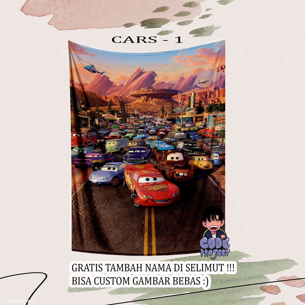 SELIMUT ANAK CARS - selimut gambar kartun cars - anak - cars - blanket bisa tambah nama anak