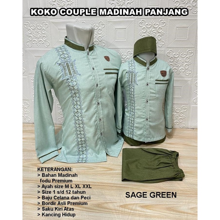 Koko Couple Ayah Anak Lengan Panjang Bahan Madinah Bordir Premium AGNINA