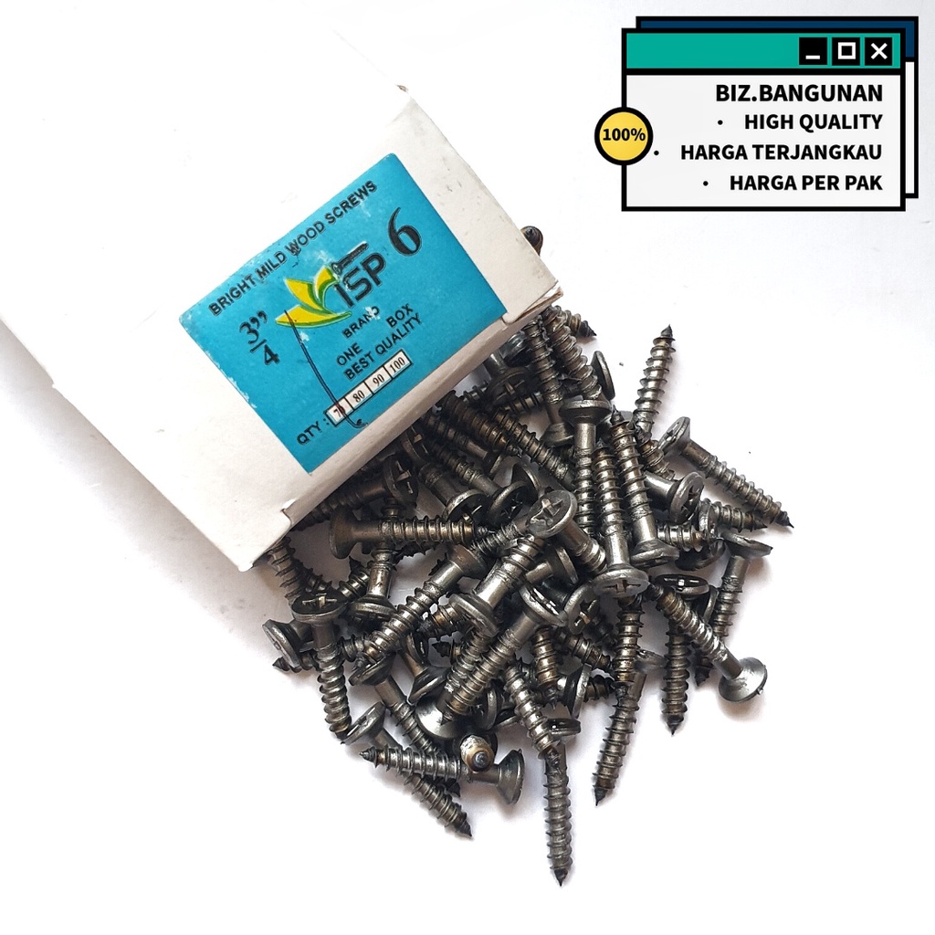 [HARGA PER KOTAK] SEKRUP KAYU 3/4&quot; X 6 - BAUT SKRUP PLUS ISI +/- 70PCS