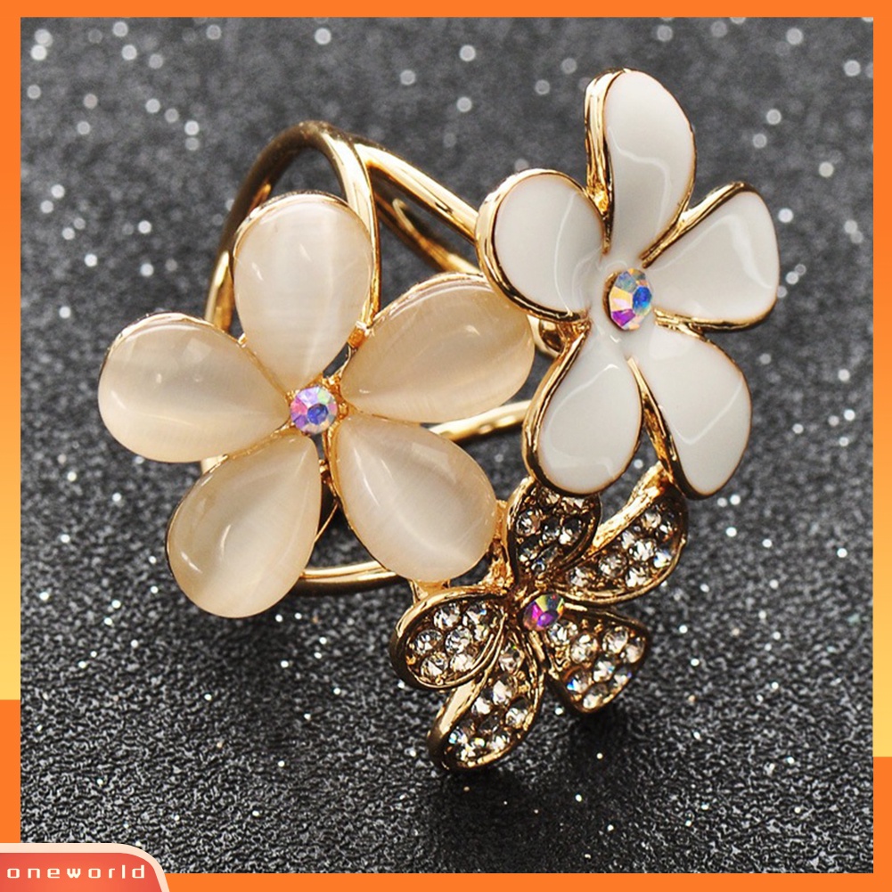 OW@ Women Shiny Rhinestone Inlaid Flower Scarf Ring Clip Holder Brooch Pin Buckle