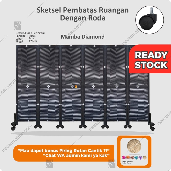 SKETSEL PARTISI PEMBATAS PENYEKAT RUANGAN 3 PINTU PAKAI RODA