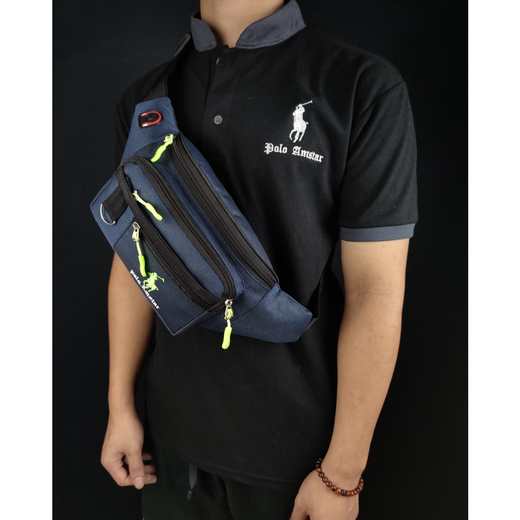 Tas Pinggang Terbaru Bahan Nilon Polo Amstar Murah Berkualitas 100% Real Picture Tas Pria Tas Selempang Bahu