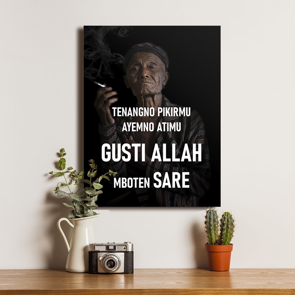 Poster Dekorasi Hiasan Dinding Kayu Quotes Jawa Tenangnu Uripmu Ayemno Atimu Gusti ALLAH Mboten Sare