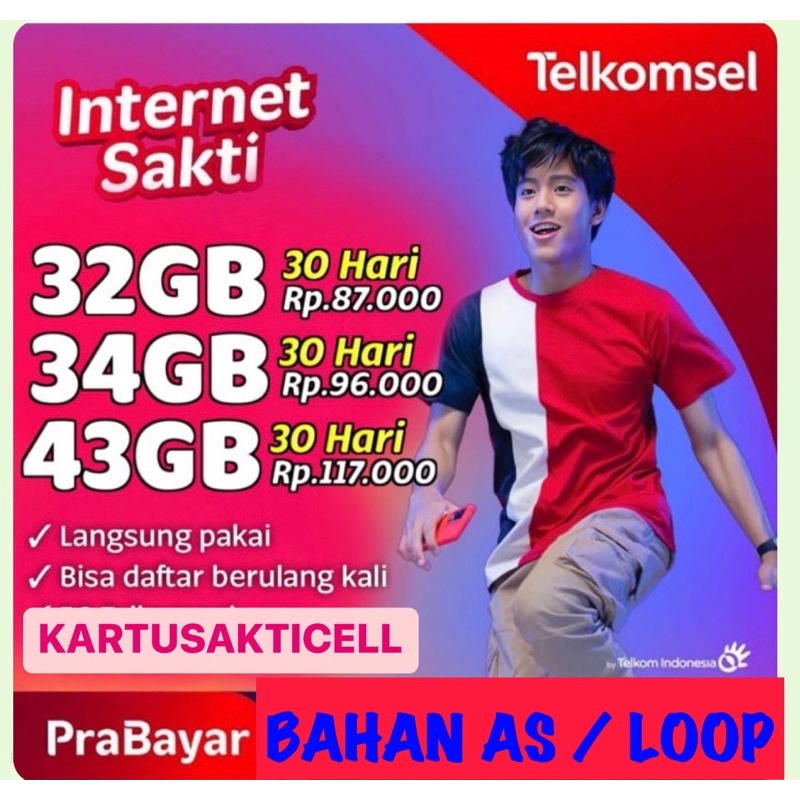 kartu perdana sakti combo 32GB 35GB 43GB telkomsel bahan loop bahan as