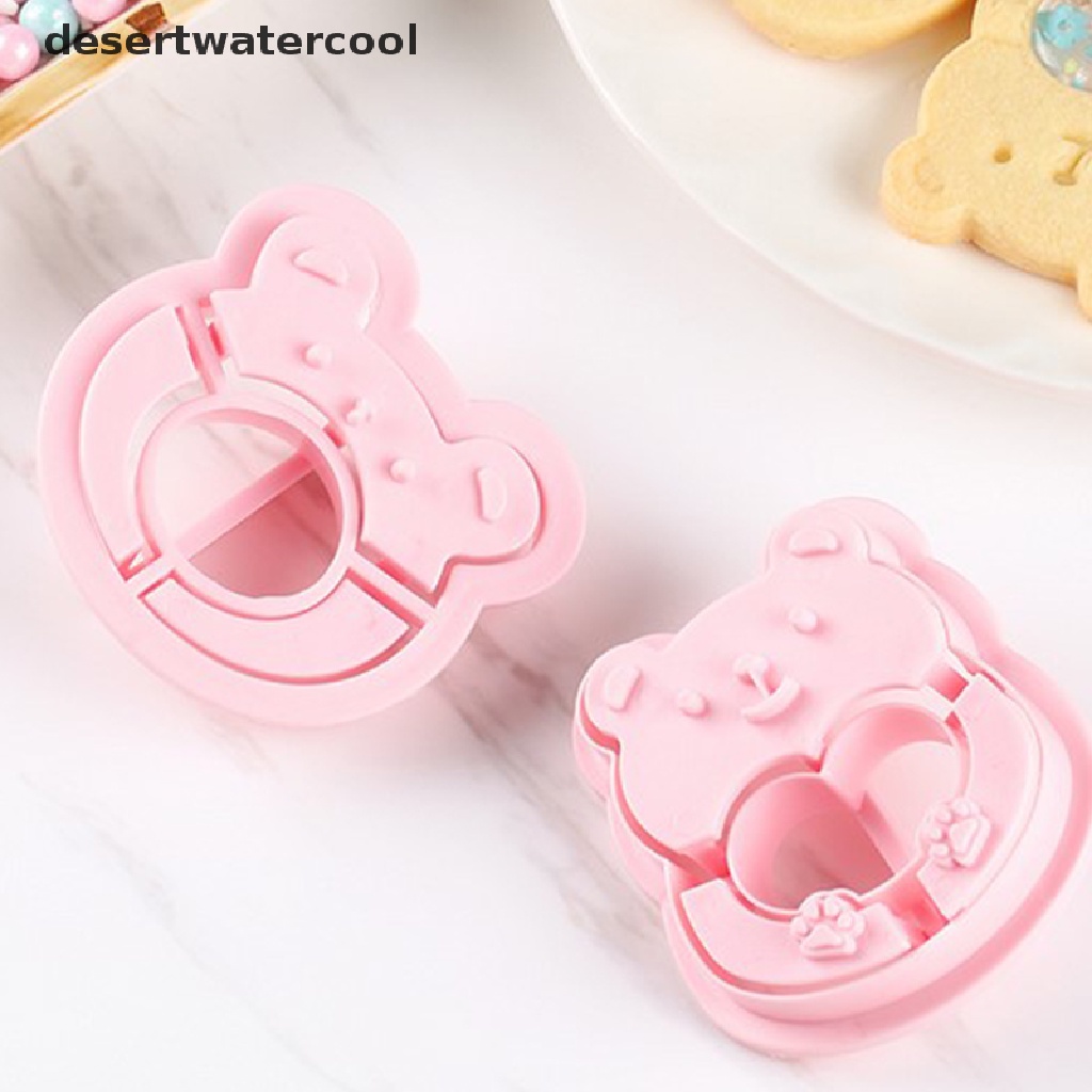 Deid 2/4Pcs Cetakan Beruang Lucu Cookie Bear Stamper Biscuit Cutter Set DIY Cetakan Kue Martijn