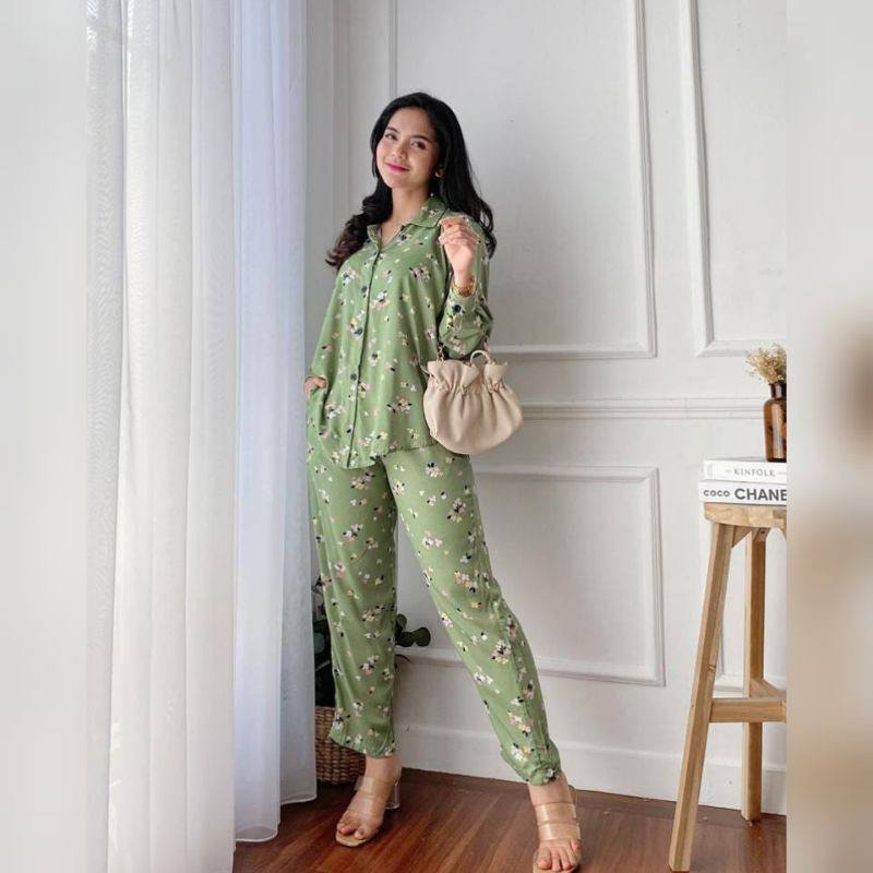 DAILY SET BAJU TIDUR PAJAMAS ONE SET SETELAN RAYON VISCOSE TIE DYE MOTIF SETELAN