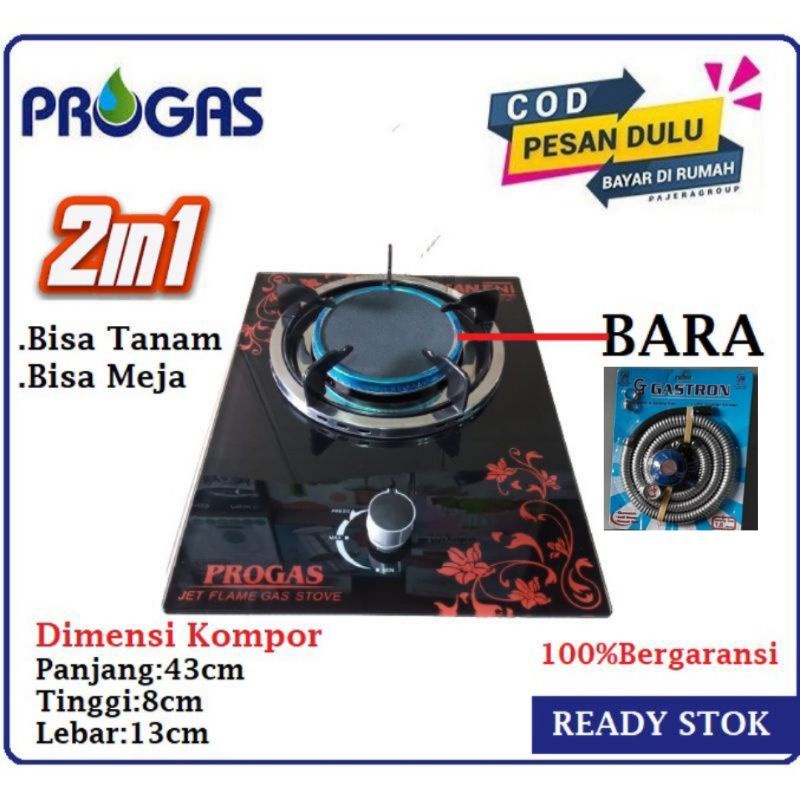 KOMPOR GAS KACA 1 TUNGKU PROGAS TEMPERED GLASS BISA TANAM &amp; TIDAK