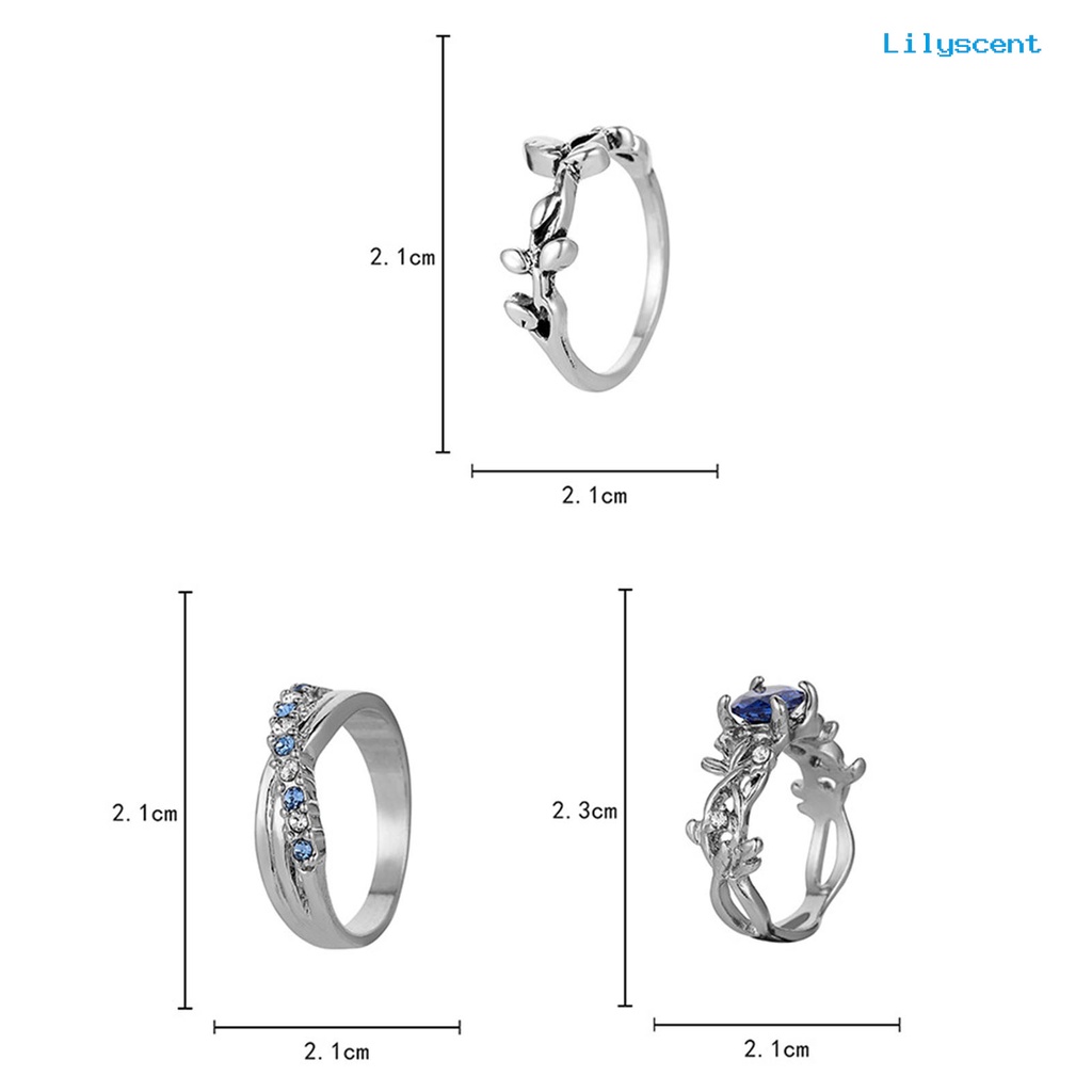 [LS]3Pcs Wanita Cincin Bunga Perhiasan Permata Imitasi Bersinar Stackable Knuckle Rings Untuk Pesta Perjamuan Prom