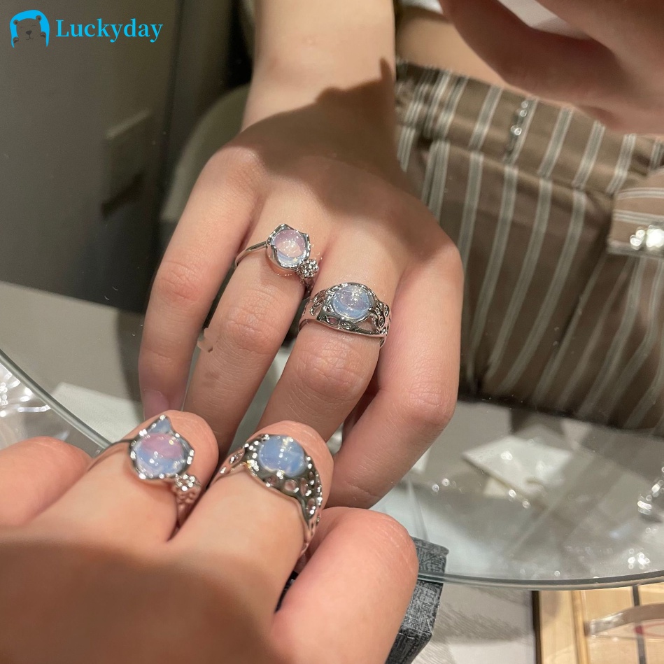 YEEZII Set Cincin Opal Perak Vintage Untuk Wanita Vintage Perhiasan Cincin Jari Vintage Y2K Aksesoris