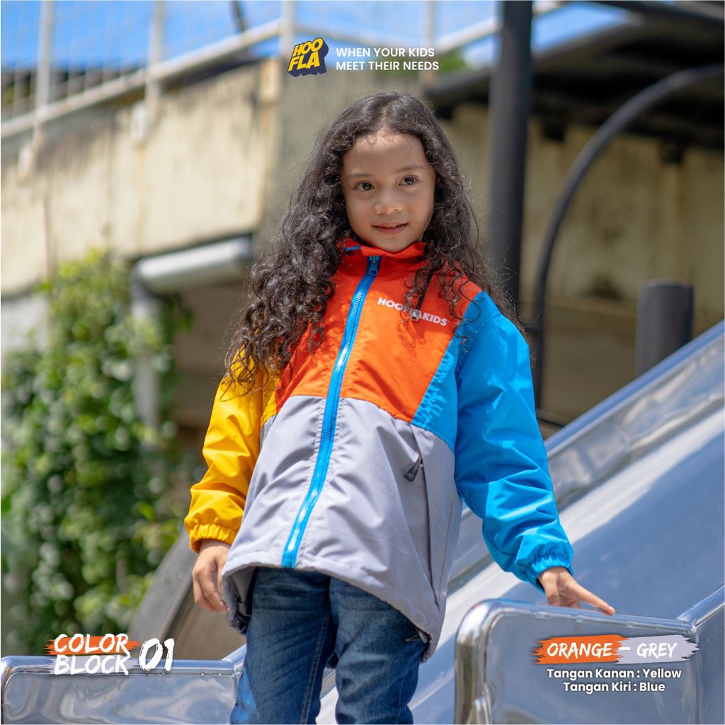 Jaket Anak Laki laki Perempuan Umur 6 - 12 Tahun Hoofla Color Block Jaket Couple Unisex Anak Umur 7 8 Tahun 9 10 Tahun 11 12 Tahun Bahan Columbia Anti Air