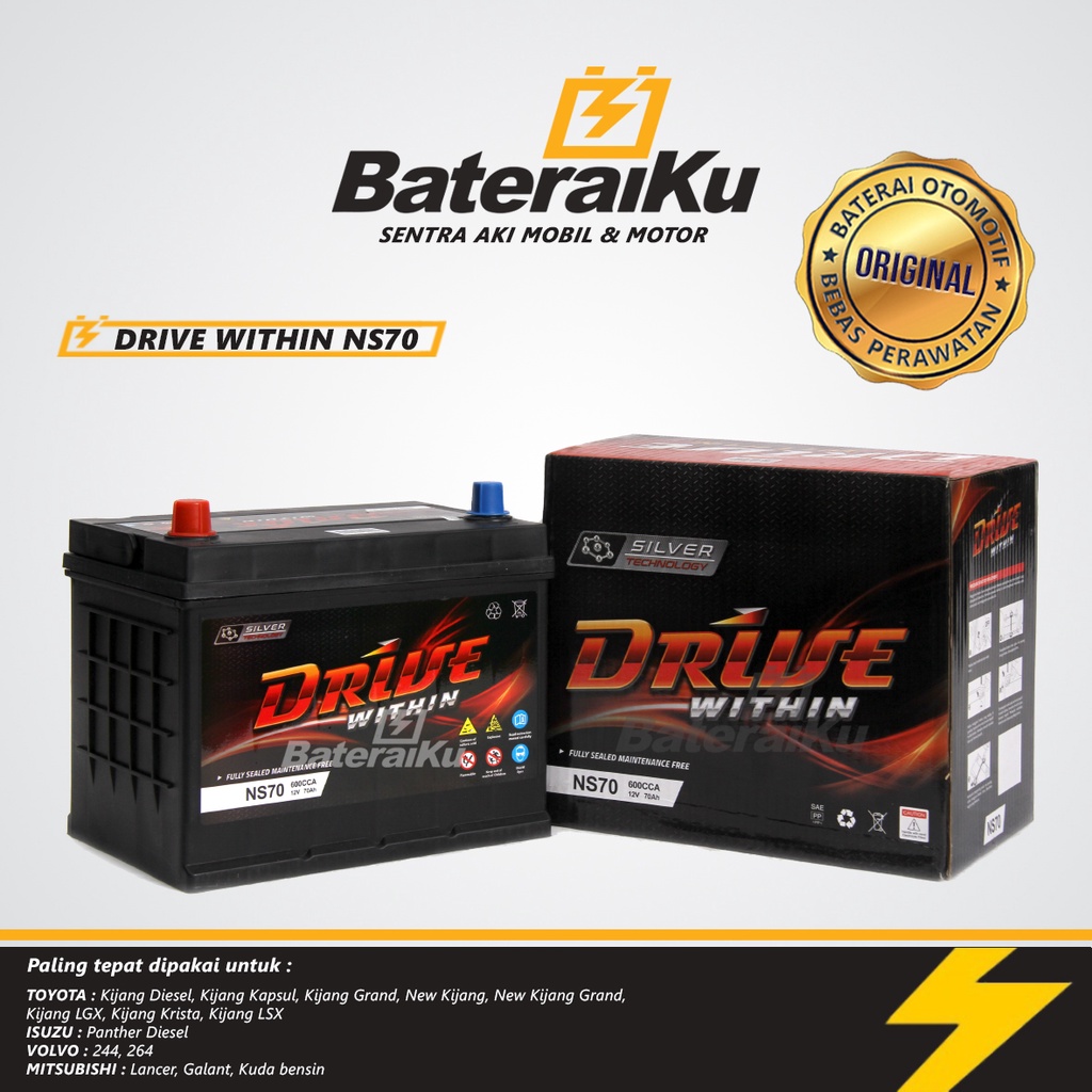JUAL AKI MOBIL DRIVE NS70 AKI KERING UNTUK KIJANG, PANTHER, LANCER, DLL