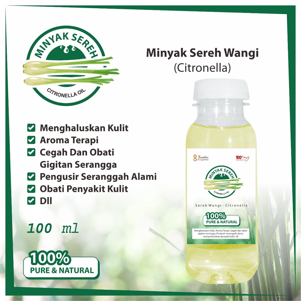 Minyak Sereh Wangi Murni Alami - Citronella Oi Kemasan  Botol 100Ml