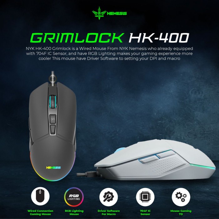 Mouse Gaming NYK Nemesis HK400 Grimlock HK 400 RGB WIRED USB