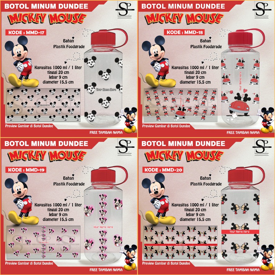 Botol Minum 1 Liter Mickey Mouse BPA FREE Custom Nama