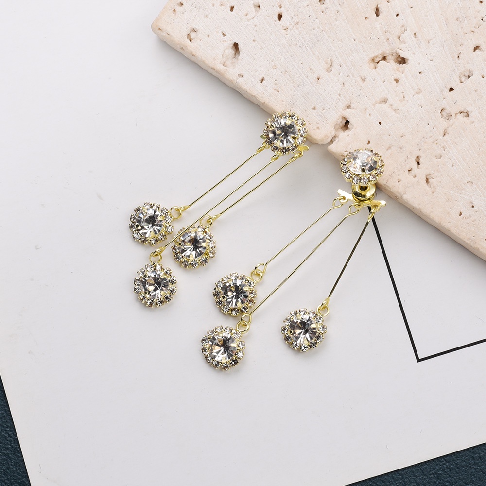 Elegan Pesta Pernikahan Korea INS Shiny Temperamen Pendant Earrings Wanita Mewah Bulat Berlian Imitasi Rumbai Menjuntai Anting Bridal Drop Earrings Wanita Perempuan