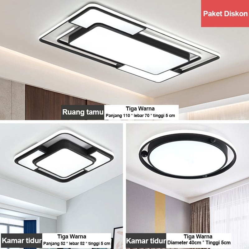 Golden LED PAKET DISKON 3Pcs Lampu Plafon LED 3 Warna Bentuk Persegi Gaya Nordic Minimalis Untuk Dekorasi Ruang Tamu / Kamar Tidur Paket Diskon (KJ011B, KJ010, KJ09)