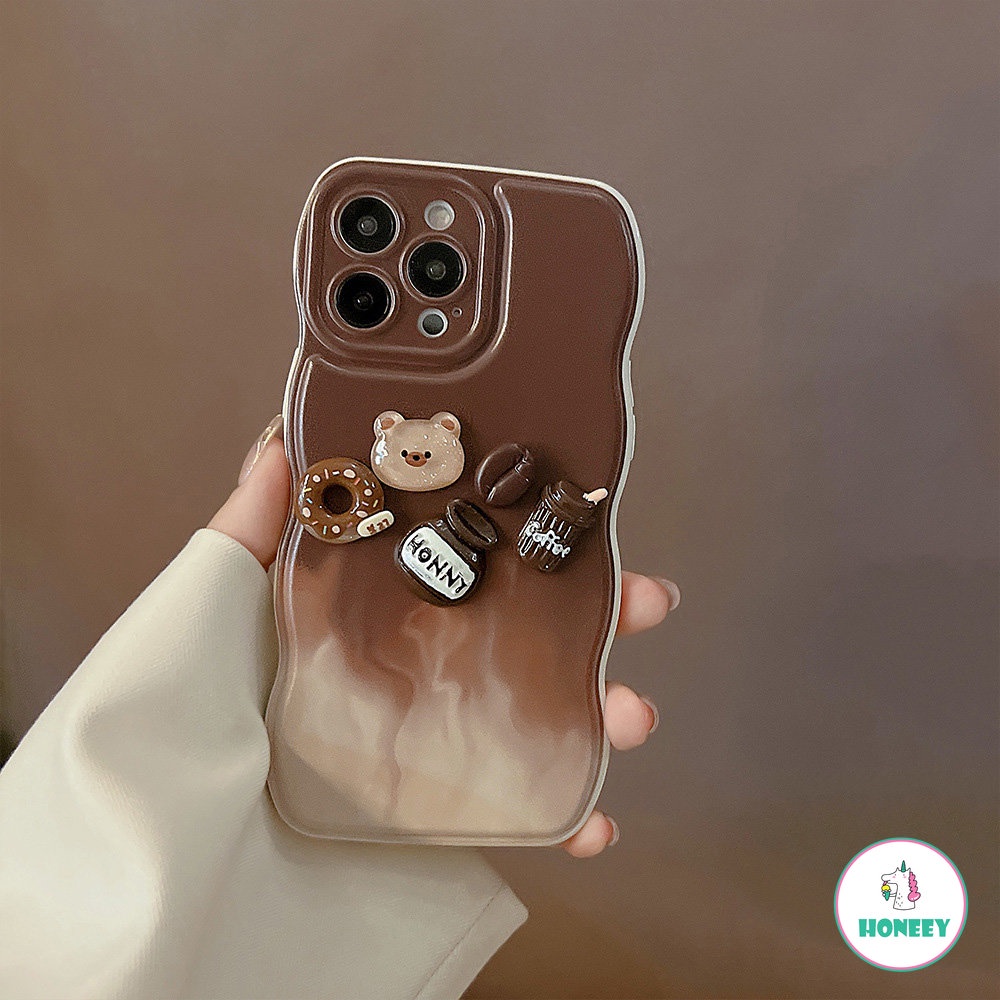 IPHONE Yummy 3D Donat Cangkir Kopi Beruang Coklat Casing Ponsel Kompatibel Untuk Iphone14 13 12 11 Pro Max Shockproof Lembut TPU Belakang Ponsel Cover