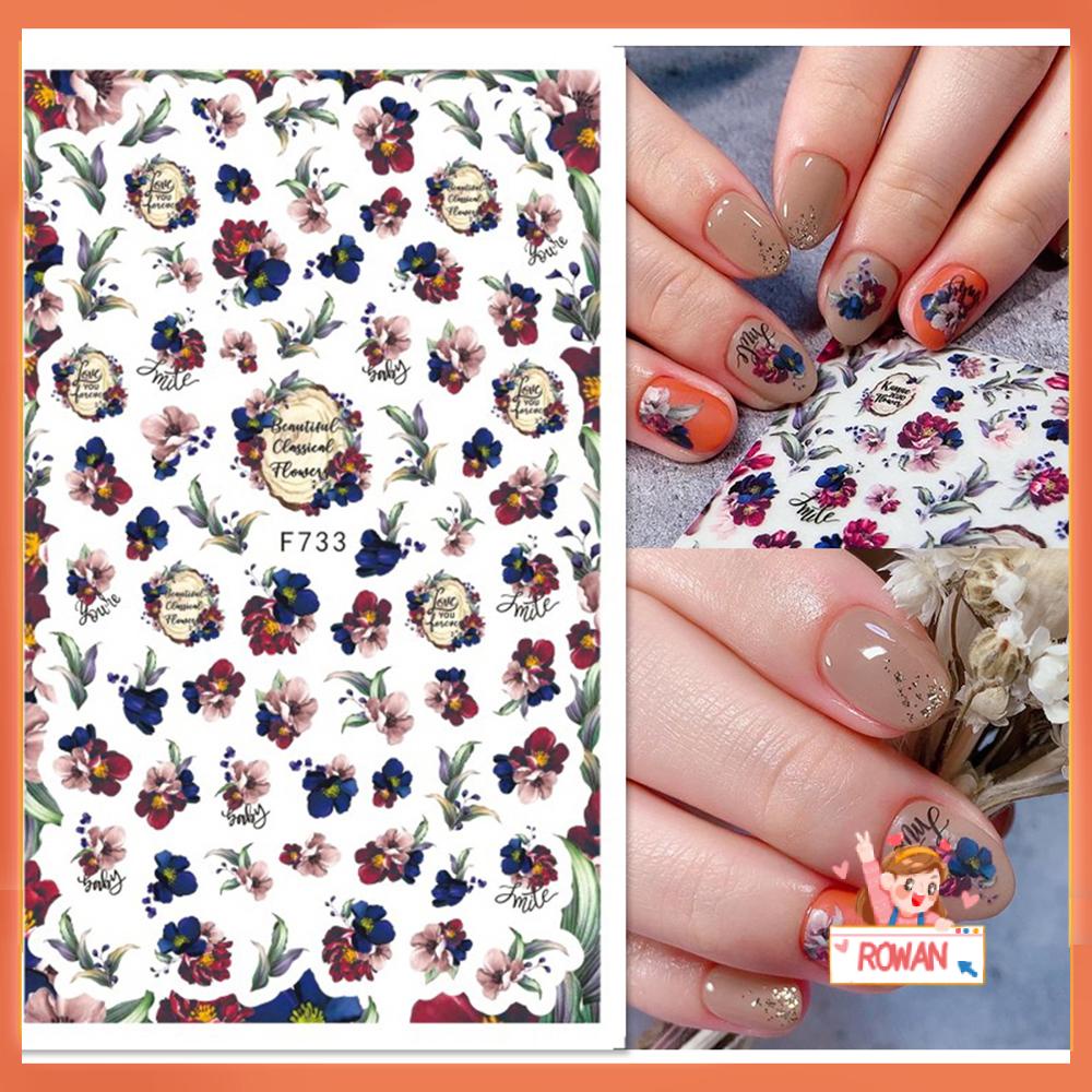 R-flower Nail Stiker Kuku Dekorasi Biru Pink Design Daun 3D