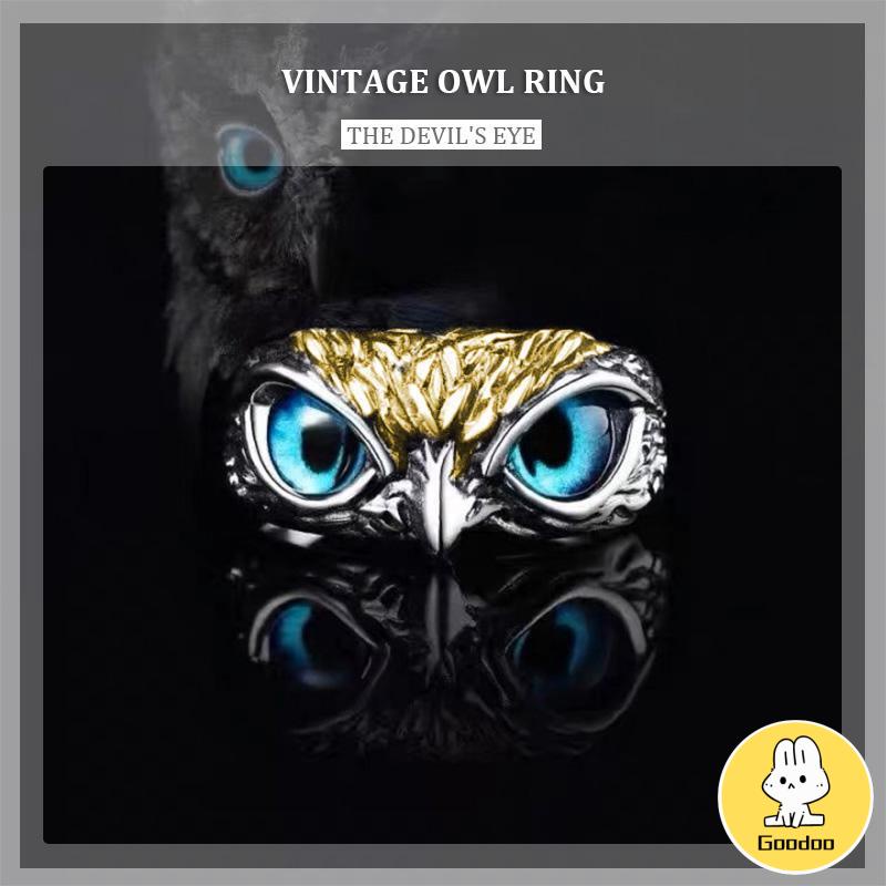 Cincin Retro Mata Burung Hantu Kepribadian Warna Aksesoris Cincin yang Dapat Disesuaikan -Doo