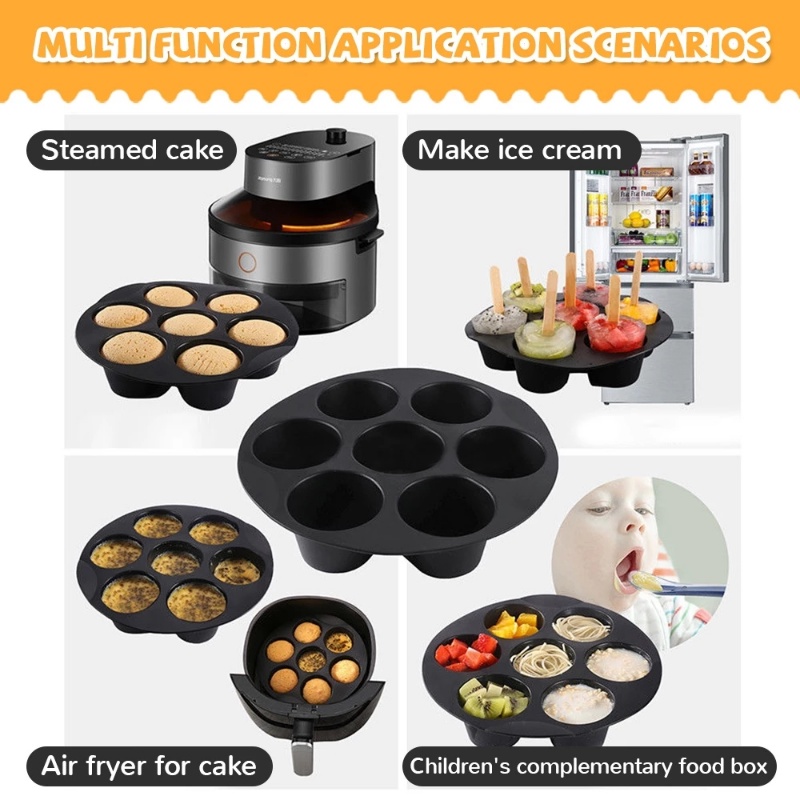 7cup Kue Genap Cup Air Fryer Aksesoris/Cetakan Muffin Cup Bulat/Microwave Oven Baking Tray Loyang Kue