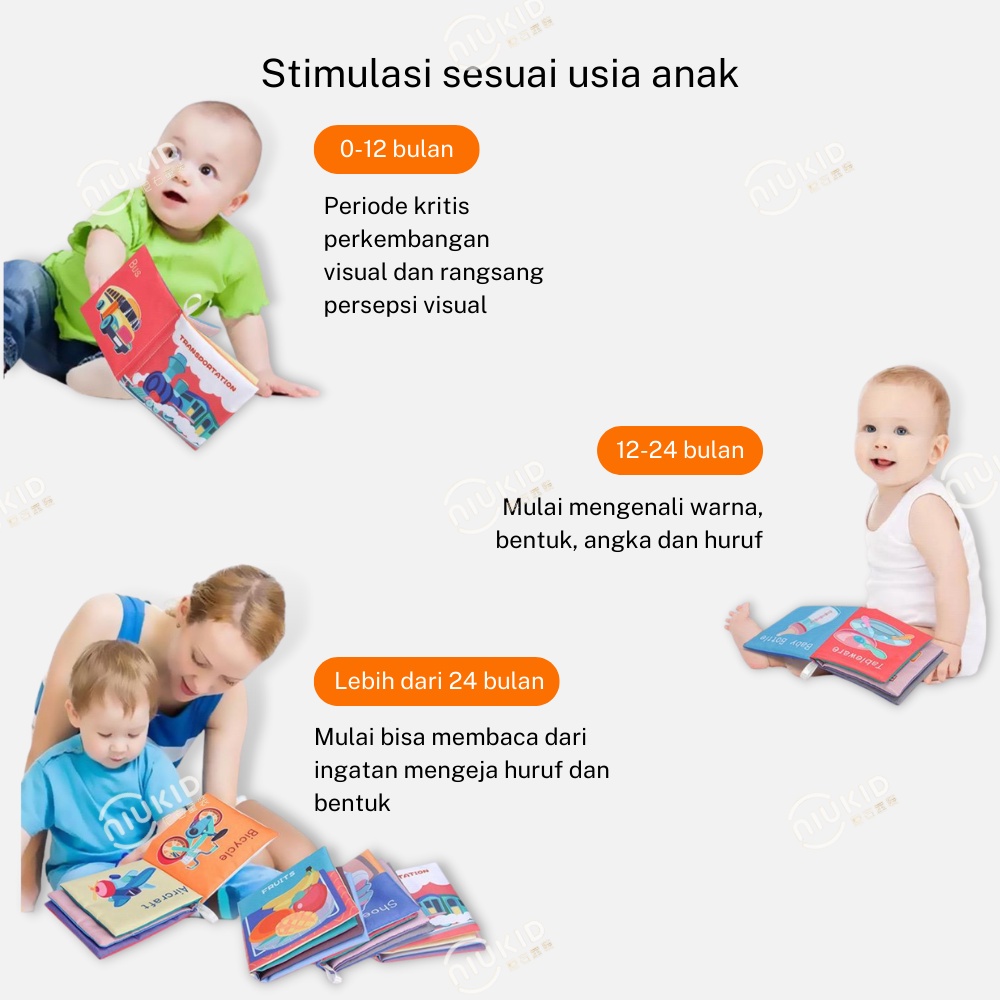 NIUKID BUKU BAYI KAIN PENDIDIKAN KARTUN BUKU BANTAL ANAK BABY CLOTH BOOK