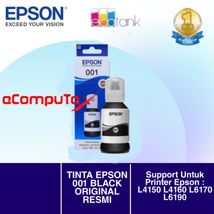 TINTA EPSON 001 BLACK T001 HITAM ORIGINAL RESMI FOR L4150 L4160 L6170