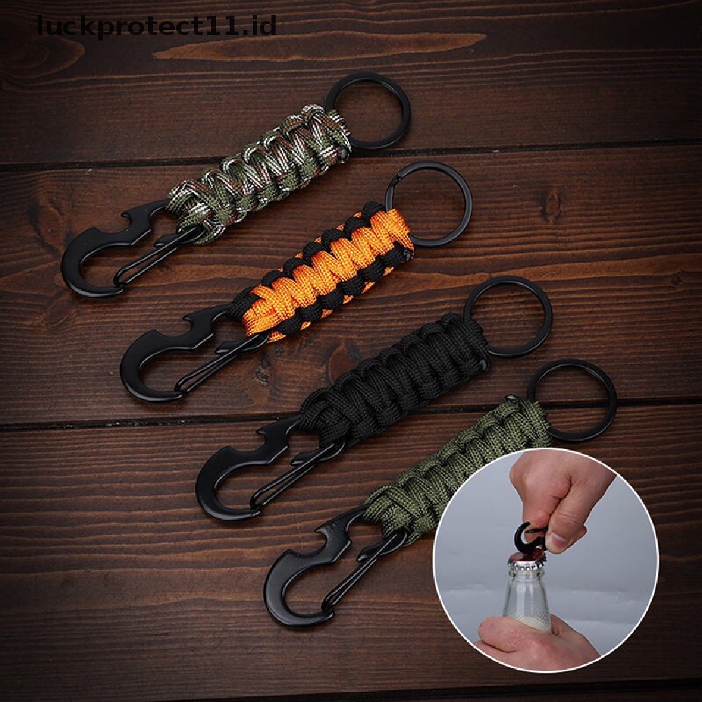 /Fashion Hot// Fashion// Outdoor Camping Carabinar Paracord Gantungan Kunci Tali Klip Pengait Pembuka Botol Camo.