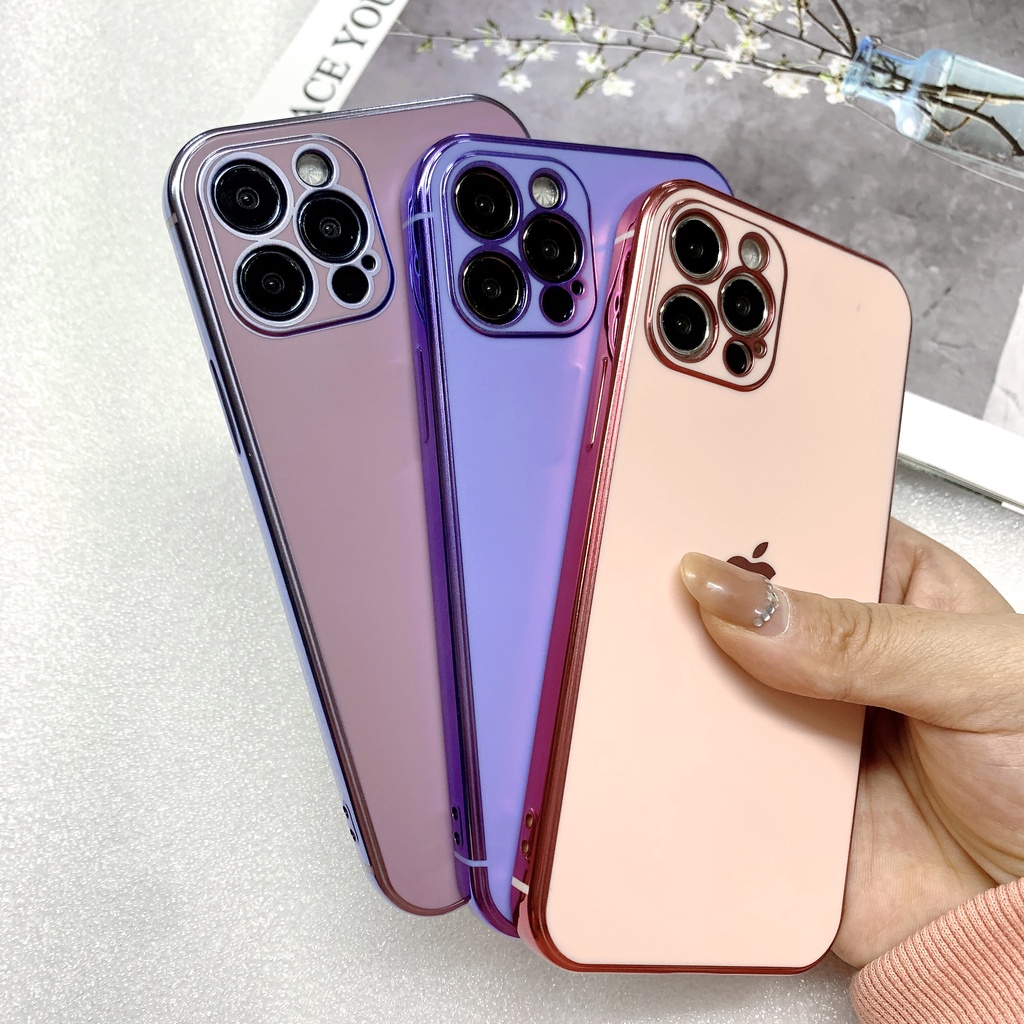 IPhone Case 12 11 Pro Max X XR XSMAX 7 8 Plus Matte Plating TPU Casing Lens Full Coverage Soft Cover