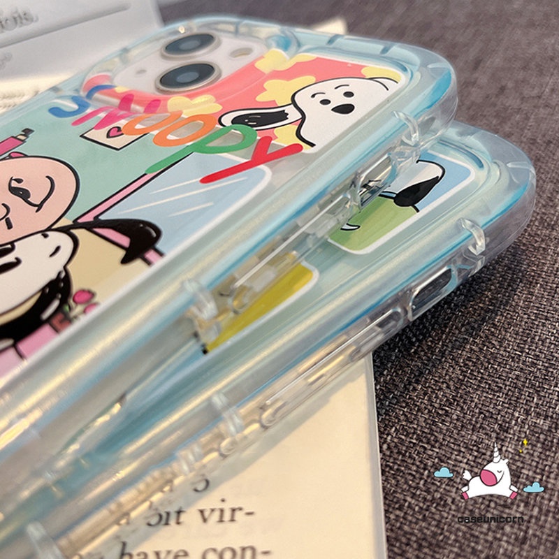 IPHONE Airbag Shockproof Phone Case Kompatibel Untuk Iphone14 11 13 12 Pro MAX 6 6S 7 8 Plus XR X XS MAX 7plus 8plus Kartun Lucu Snoppy Lembut TPU Bening Anti Jatuh Full Penutup Belakang