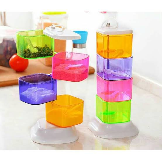 GROSIR Tempat Bumbu 4 In 1 Dapur Rak Sendok Takar Takaran Set Alat Kitchen Puter Muter Wadah Unik